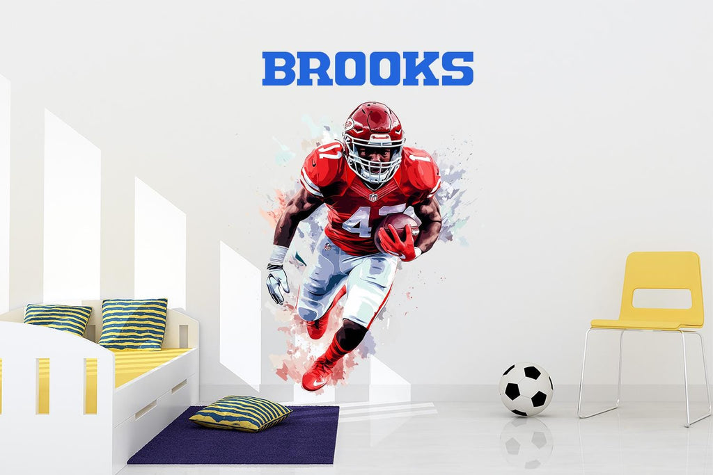 Personalized Football Player Decal / Custom Name Sports Wall Sticker / Football Wall Art for Boys Room / Athlete Wall Decor / Peel and Stick
