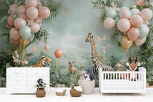 Load image into Gallery viewer, 3D Animal Nursery Wallpaper / Jungle Safari Wall Mural for Baby Room / Cute Animal Wall Art / Peel and Stick Kids Room Decor