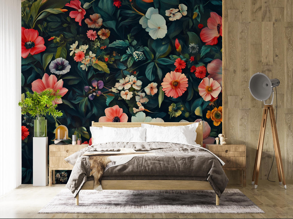 Botanical Wallpaper Mural / Leaf Wall Art for Bedroom / Peel and Stick Plant Wallpaper / Greenery Wall Decor / Removable Nature Mural