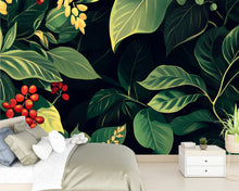 Load image into Gallery viewer, Green Botanical Wallpaper / Leaf Wall Mural Peel and Stick / Nature Inspired Wall Art / Removable Plant Wallpaper / Jungle Wall Decor