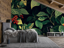 Load image into Gallery viewer, Green Botanical Wallpaper / Leaf Wall Mural Peel and Stick / Nature Inspired Wall Art / Removable Plant Wallpaper / Jungle Wall Decor