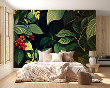 Load image into Gallery viewer, Green Botanical Wallpaper / Leaf Wall Mural Peel and Stick / Nature Inspired Wall Art / Removable Plant Wallpaper / Jungle Wall Decor