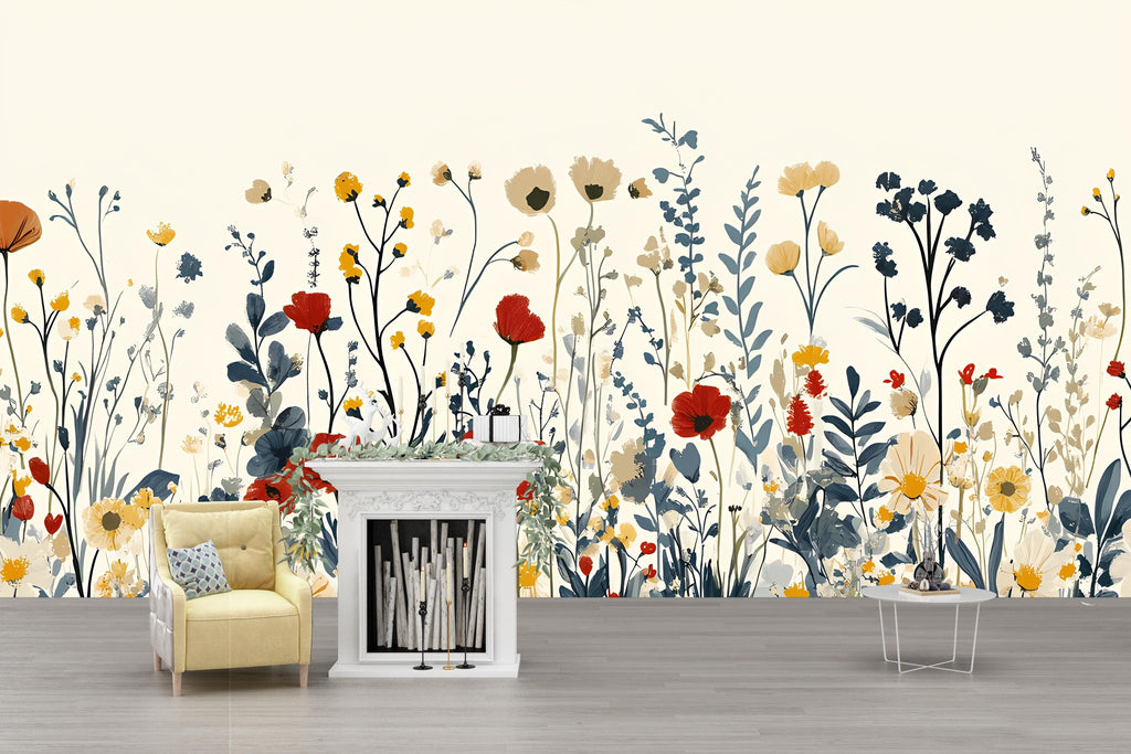 Watercolor Flower Wallpaper / Floral Peel and Stick Wall Mural / Removable Botanical Wall Art / Soft Pastel Bloom Wallpaper / Bedroom Wall