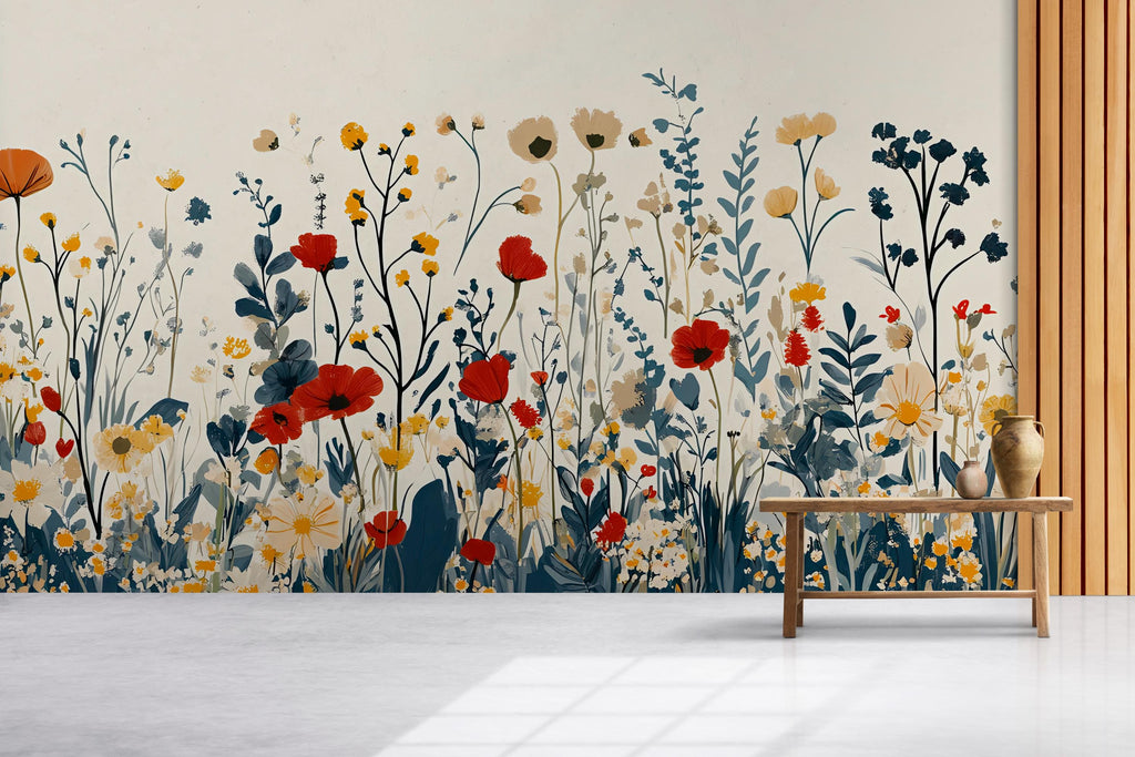 Watercolor Flower Wallpaper / Floral Peel and Stick Wall Mural / Removable Botanical Wall Art / Soft Pastel Bloom Wallpaper / Bedroom Wall