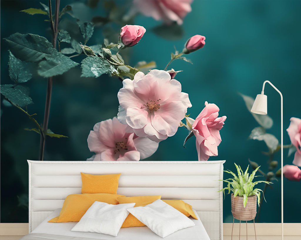 Rose Flower Wallpaper / Vintage Roses Wall Mural / Floral Peel and Stick Wallpaper / Romantic Botanical Wall Art / Removable Rose Decor