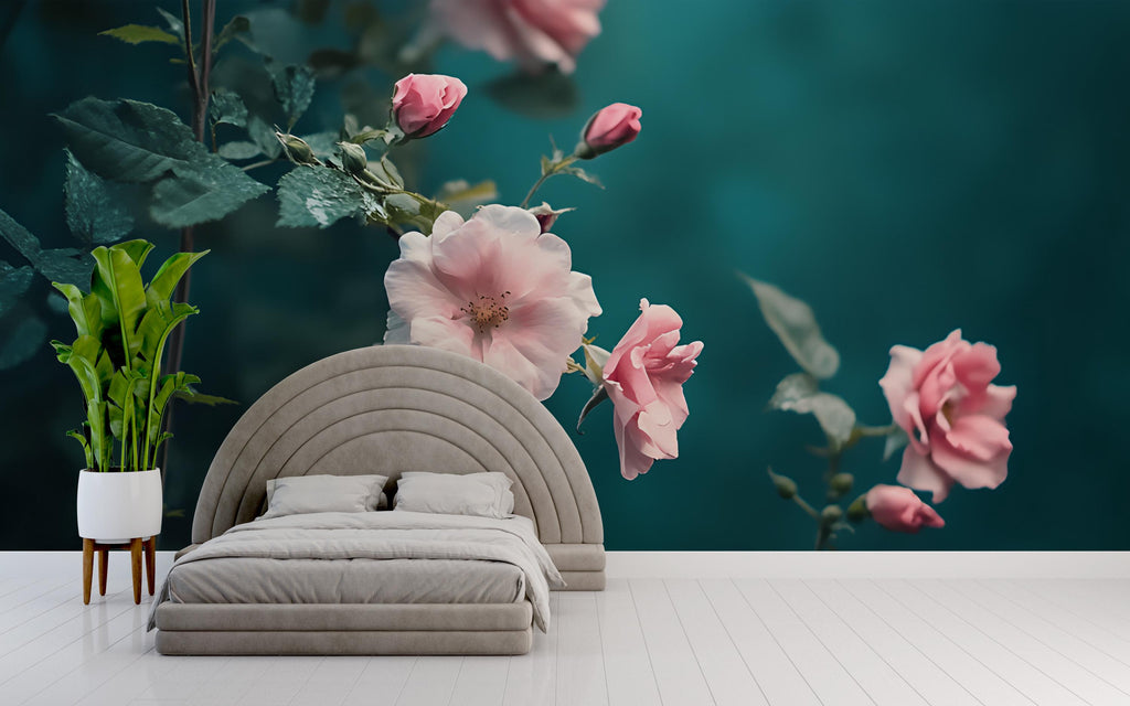 Rose Flower Wallpaper / Vintage Roses Wall Mural / Floral Peel and Stick Wallpaper / Romantic Botanical Wall Art / Removable Rose Decor