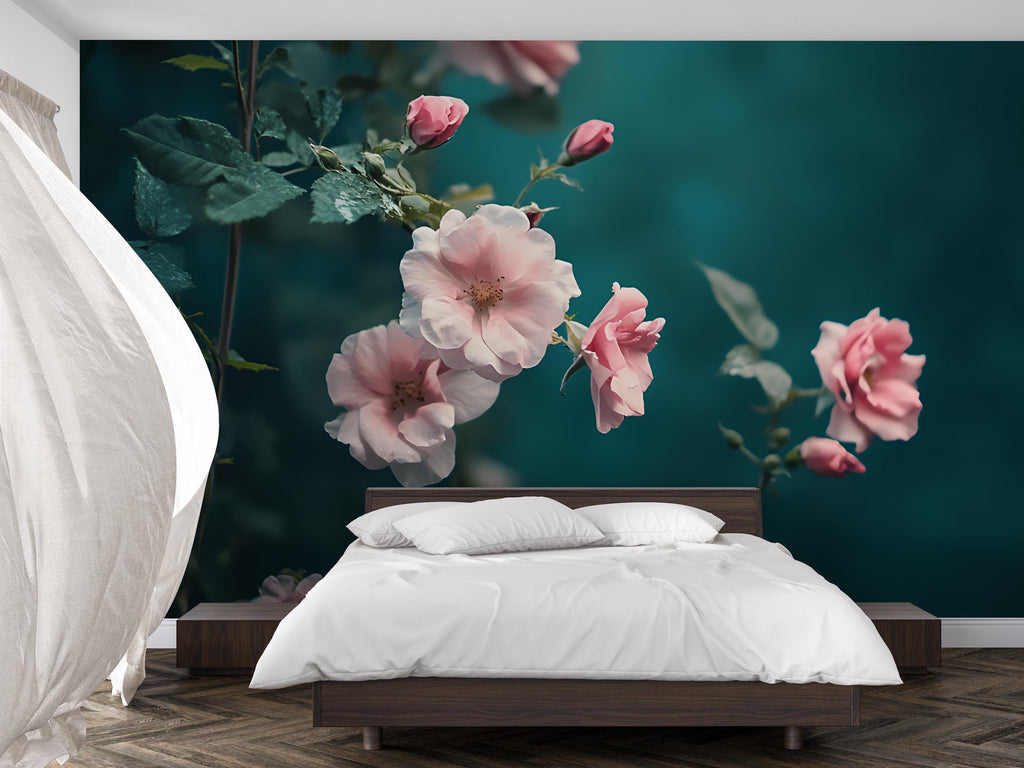 Rose Flower Wallpaper / Vintage Roses Wall Mural / Floral Peel and Stick Wallpaper / Romantic Botanical Wall Art / Removable Rose Decor