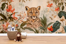 Load image into Gallery viewer, Leopard Floral Wallpaper / Watercolor Leopard Wall Mural / Peel and Stick Animal Print Wallpaper / Jungle Flower Wall Art / Removable Safari