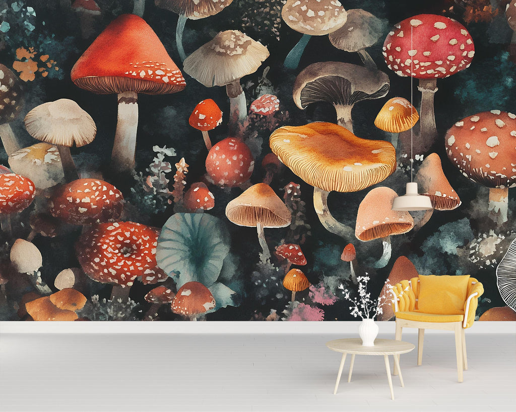 Mystical Mushroom Wallpaper / Fantasy Forest Wall Mural / Whimsical Fungi Peel and Stick / Cottagecore Mushroom Wall Art / Enchanted Wall
