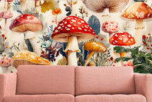 Load image into Gallery viewer, Mystical Mushroom Wallpaper / Enchanted Forest Wall Mural / Whimsical Fungi Peel and Stick / Fantasy Nature Wall Art / Cottagecore Room