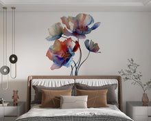 Load image into Gallery viewer, Watercolor Flower Wall Decal / Floral Peel and Stick Mural / Removable Flower Wall Art / Boho Nursery Wall Decor / Pastel Botanical Decal