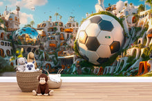 Load image into Gallery viewer, Fantasy Soccer City Wallpaper / Futuristic Football Wall Mural / Sports Cityscape Wall Art / Soccer Room Decor / 3D Stadium Peel and Stick