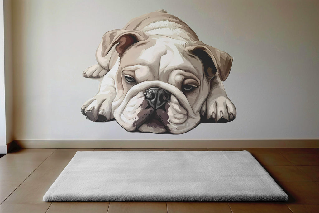 Sleepy English Bulldog Wall Decal / Cute Bulldog Dog Wall Sticker / Lazy Dog Room Decor / Nursery Bulldog Mural / Peel and Stick Dog Art