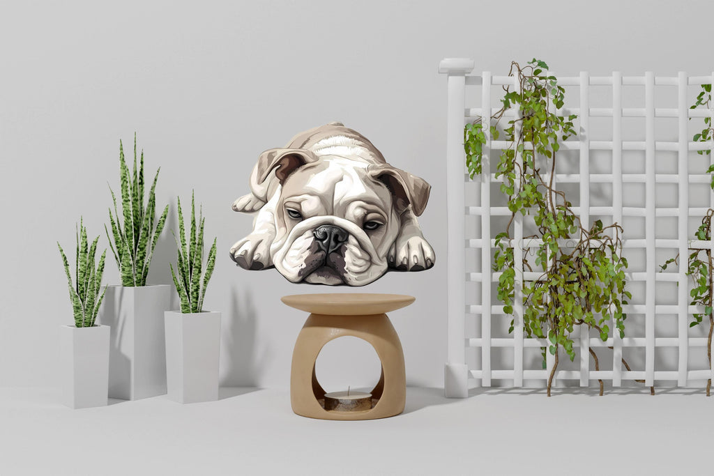 Sleepy English Bulldog Wall Decal / Cute Bulldog Dog Wall Sticker / Lazy Dog Room Decor / Nursery Bulldog Mural / Peel and Stick Dog Art