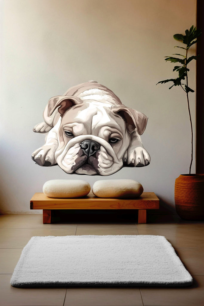 Sleepy English Bulldog Wall Decal / Cute Bulldog Dog Wall Sticker / Lazy Dog Room Decor / Nursery Bulldog Mural / Peel and Stick Dog Art