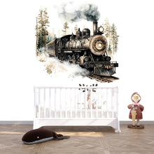 Load image into Gallery viewer, Rustic Steam Train Wall Decal / Watercolor Train Nursery Mural / Vintage Locomotive Wall Art / Peel and Stick Boys / Train Theme Nursery