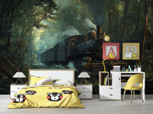 Load image into Gallery viewer, Watercolor Steam Train Forest Wallpaper – Vintage Train Wall Mural for Nursery, Kids Room, Adventure Theme Decor