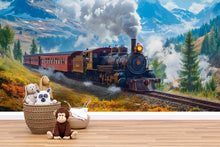 Load image into Gallery viewer, Train in the Mountains Wallpaper – Steam Locomotive Wall Mural – Boys Room Railroad Decor – Snowy Adventure Scenic Wallpaper for Nursery