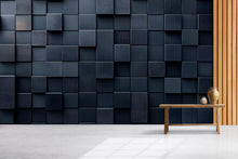 Load image into Gallery viewer, Modern 3D Black Square Wall Mural – Geometric Textured Wallpaper – Contemporary Accent Wall Décor – Peel and Stick Faux Panel Wallpaper