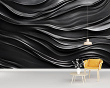 Load image into Gallery viewer, Black Wavy 3D Wall Mural – Modern Abstract Texture Wallpaper – Dark Fluid Design Peel and Stick Wall Art – Luxury Accent Wall Décor