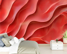 Load image into Gallery viewer, Red Wavy 3D Wall Mural – Abstract Fluid Texture Wallpaper – Modern Bold Accent Wall – Peel and Stick Bedroom Wall Art – Vibrant Sculpted art