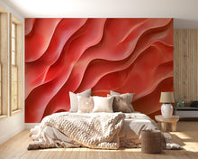 Load image into Gallery viewer, Red Wavy 3D Wall Mural – Abstract Fluid Texture Wallpaper – Modern Bold Accent Wall – Peel and Stick Bedroom Wall Art – Vibrant Sculpted art