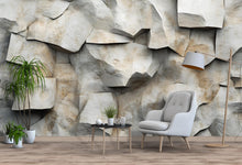 Load image into Gallery viewer, 3D Stone Wall Mural – Realistic Rock Texture Wallpaper – Faux Stone Accent Wall – Peel and Stick Rustic Wall Decor for Living Room or Office
