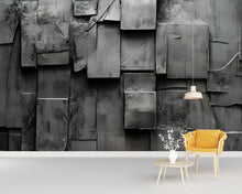 Load image into Gallery viewer, Modern Industrial 3D Wall Mural – Dark Concrete Panel Texture Wallpaper – Urban Loft Style Accent Wall – Peel and Stick Brutalist Wall Decor