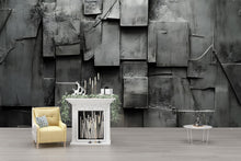 Load image into Gallery viewer, Modern Industrial 3D Wall Mural – Dark Concrete Panel Texture Wallpaper – Urban Loft Style Accent Wall – Peel and Stick Brutalist Wall Decor