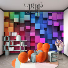 Load image into Gallery viewer, Colorful 3D Cube Wall Mural – Rainbow Geometric Wallpaper for Kids Room – Bright Peel and Stick Accent Wall – Fun Modern Playroom Decor