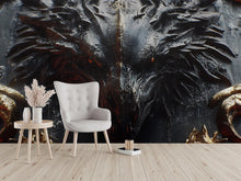 Load image into Gallery viewer, Dark Fantasy Dragon Wall Mural – Gothic Medieval 3D Wallpaper – Fierce Black Dragon Accent Wall – Peel and Stick Fantasy Wall Art for Game