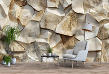 Load image into Gallery viewer, 3D Sandstone Rock Wall Mural – Textured Stone Look Wallpaper – Rustic Natural Accent Wall – Peel and Stick Faux Stone for Living