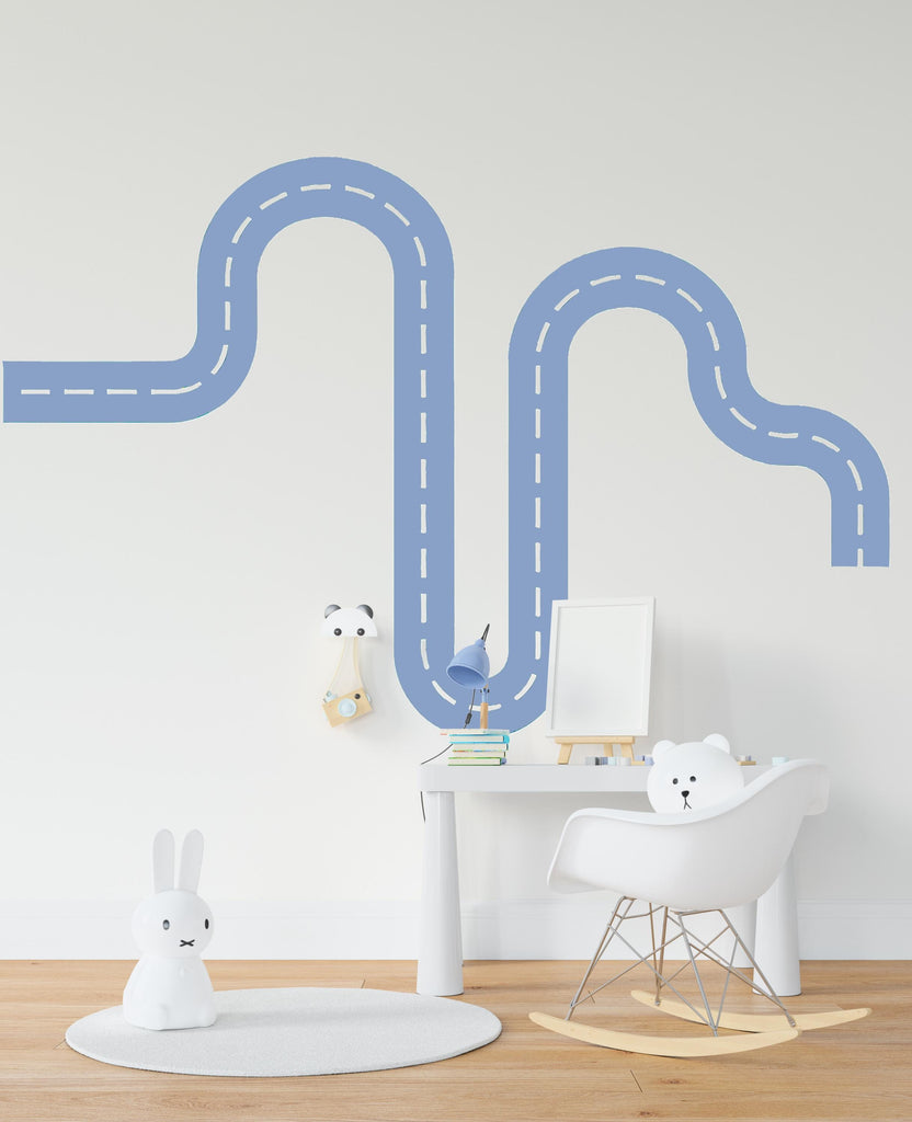 Teal Road Wall Decal for Kids Room – Peel and Stick Car Track Sticker – Boy’s Nursery Traffic Path Wall Art – Removable Vinyl Decor