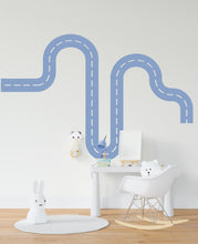 Load image into Gallery viewer, Teal Road Wall Decal for Kids Room – Peel and Stick Car Track Sticker – Boy’s Nursery Traffic Path Wall Art – Removable Vinyl Decor