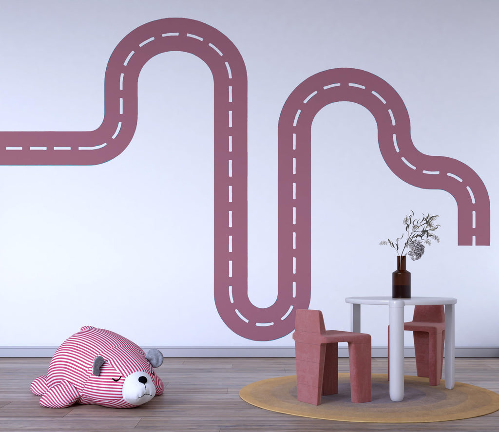 Teal Road Wall Decal for Kids Room – Peel and Stick Car Track Sticker – Boy’s Nursery Traffic Path Wall Art – Removable Vinyl Decor