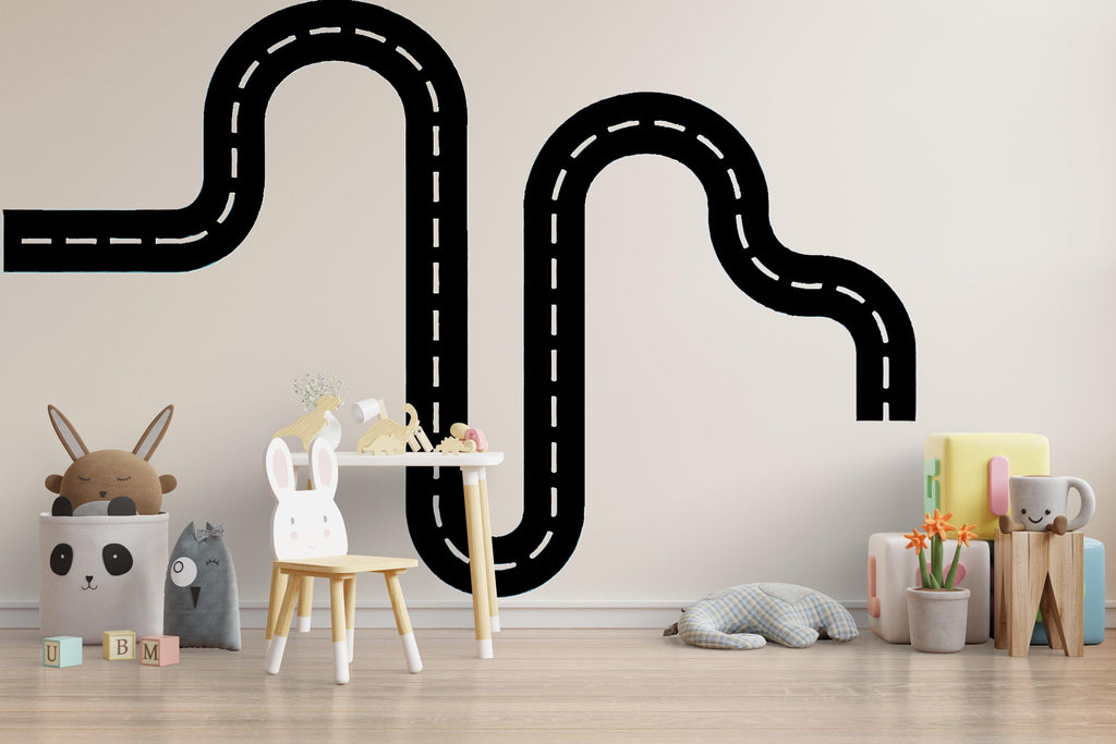 Teal Road Wall Decal for Kids Room – Peel and Stick Car Track Sticker – Boy’s Nursery Traffic Path Wall Art – Removable Vinyl Decor