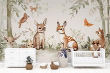 Load image into Gallery viewer, Woodland Animal Nursery Wallpaper – Forest Fawn &amp; Bunny Mural – Cute Baby Room Wall Art – Peel and Stick or Removable Décor