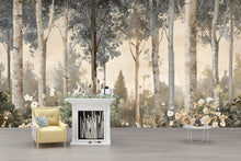 Load image into Gallery viewer, Vintage Forest Birch Tree Wall Mural – Neutral Botanical Wallpaper – Tranquil Woodland Wall Art – Peel and Stick Rustic Nature Décor