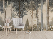 Load image into Gallery viewer, Vintage Forest Birch Tree Wall Mural – Neutral Botanical Wallpaper – Tranquil Woodland Wall Art – Peel and Stick Rustic Nature Décor