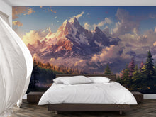Load image into Gallery viewer, Majestic Mountain Wall Mural – Snowy Peak Nature Wallpaper – Dramatic Sunset Landscape – Peel &amp; Stick Adventure Wall Art for Bedroom