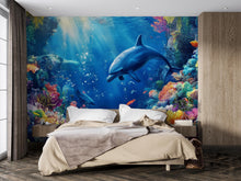 Load image into Gallery viewer, Underwater Dolphin Wall Mural – 3D Ocean Coral Reef Wallpaper – Peel &amp; Stick Sea Life Decor for Kids Room or Beach Home