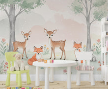 Load image into Gallery viewer, Woodland Animals Wall Graphics Fox Peel and Stick Girl room Forest Wallpaper Nursery Self Adhesive Nursery wall decor Mural 662RS