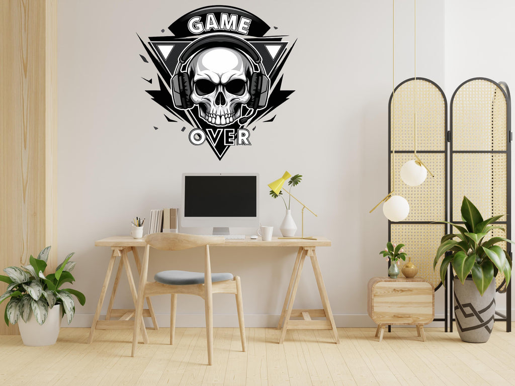 Gamer Zone wall decor Skull Game Over Controller decal Video Game Wall Decals Joystick Gamer Kids Bedroom Vinyl Wall Art Stickers 668LU