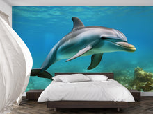 Load image into Gallery viewer, Dolphin Wall Mural – 3D Ocean Underwater Wallpaper for Kids Room, Boys Bedroom, Sea Animal Peel and Stick Removable Decor