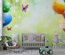 Load image into Gallery viewer, Spring Balloon Wall Mural – Butterfly Garden Wallpaper for Kids Room, Nursery, Playroom, Removable Peel and Stick Decor