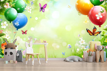 Load image into Gallery viewer, Spring Balloon Wall Mural – Butterfly Garden Wallpaper for Kids Room, Nursery, Playroom, Removable Peel and Stick Decor