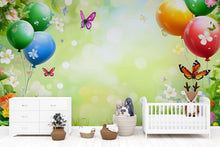 Load image into Gallery viewer, Spring Balloon Wall Mural – Butterfly Garden Wallpaper for Kids Room, Nursery, Playroom, Removable Peel and Stick Decor
