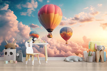 Load image into Gallery viewer, Hot Air Balloon Wall Mural – Sunset Sky Cloud Wallpaper for Kids Room, Nursery, Playroom, Peel and Stick Removable Decor