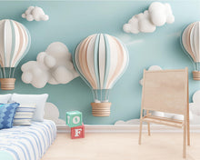 Load image into Gallery viewer, 3D Hot Air Balloon Wall Mural – Gender Neutral Cloud Nursery Wallpaper – Baby Shower or Birthday Gift – Dreamy Sky Baby Room Decor