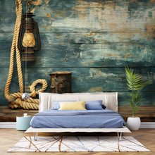 Load image into Gallery viewer, Nautical Wall Mural – Rustic Rope and Lantern Wallpaper, Vintage Coastal Wood Panel Peel and Stick Decor for Bedroom or Lake House